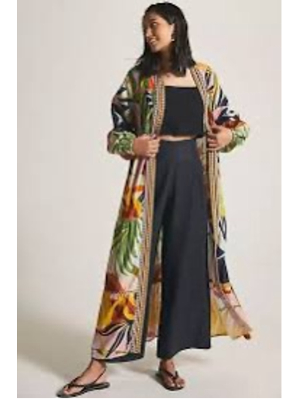Anthropologie Conditions Apply Tropical Print Longline Kimono Duster One Size